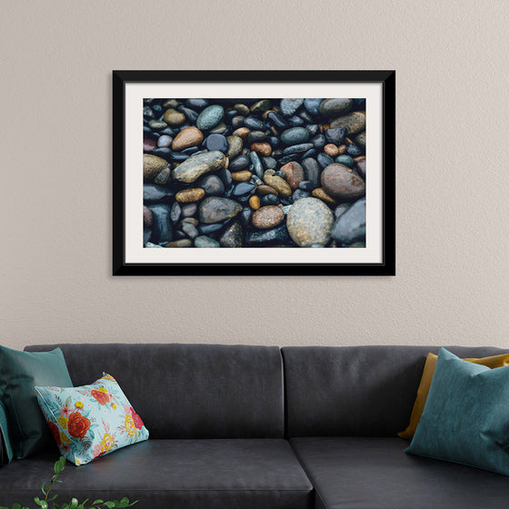 "Wet Beach Pebbles of Various Colors and Sizes at Oceanside"