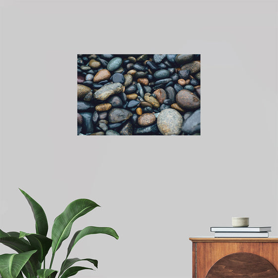 "Wet Beach Pebbles of Various Colors and Sizes at Oceanside"