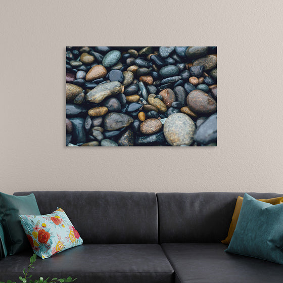 "Wet Beach Pebbles of Various Colors and Sizes at Oceanside"