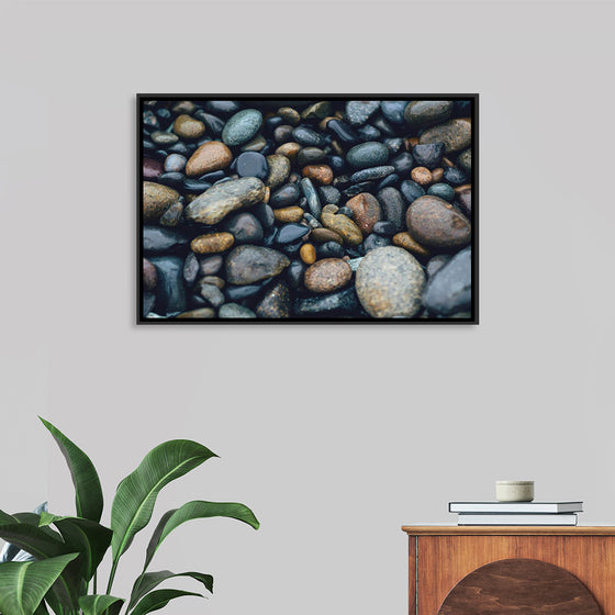 "Wet Beach Pebbles of Various Colors and Sizes at Oceanside"