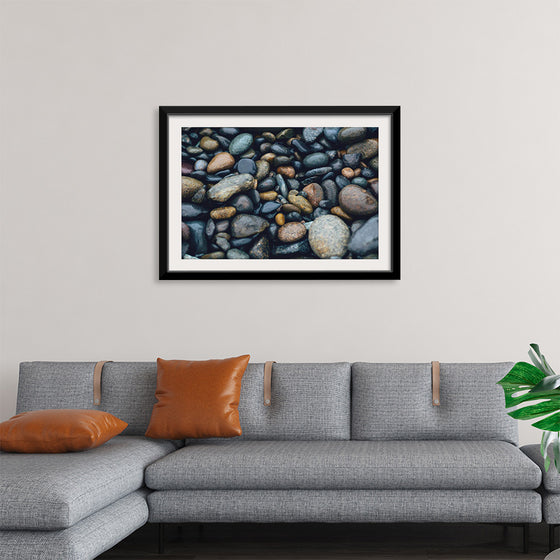 "Wet Beach Pebbles of Various Colors and Sizes at Oceanside"