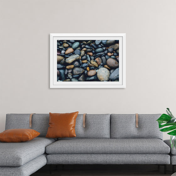 "Wet Beach Pebbles of Various Colors and Sizes at Oceanside"