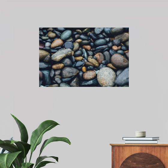 "Wet Beach Pebbles of Various Colors and Sizes at Oceanside"