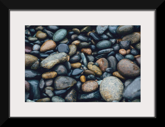 "Wet Beach Pebbles of Various Colors and Sizes at Oceanside"