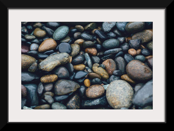 "Wet Beach Pebbles of Various Colors and Sizes at Oceanside"