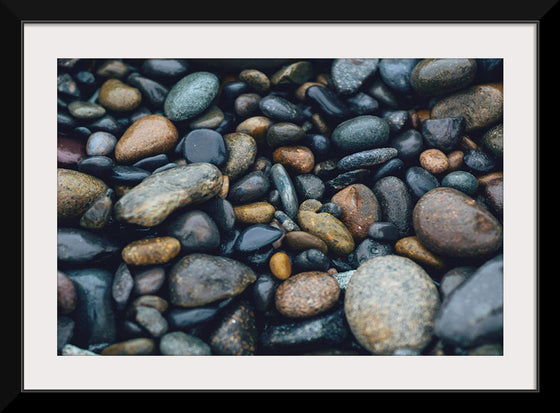 "Wet Beach Pebbles of Various Colors and Sizes at Oceanside"