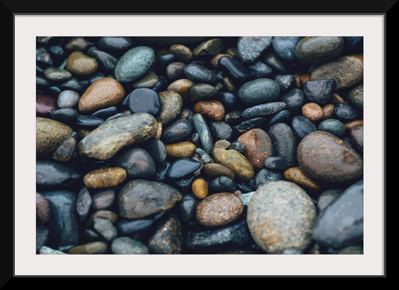 "Wet Beach Pebbles of Various Colors and Sizes at Oceanside"