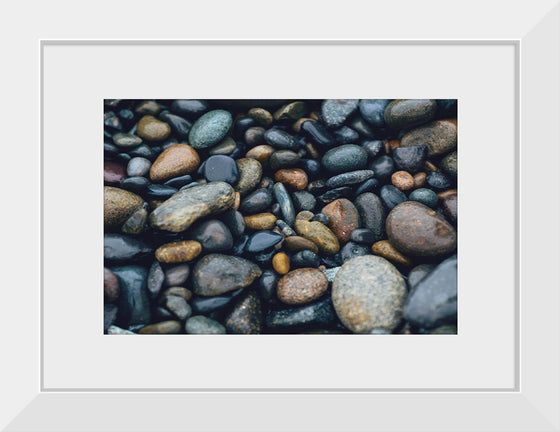 "Wet Beach Pebbles of Various Colors and Sizes at Oceanside"