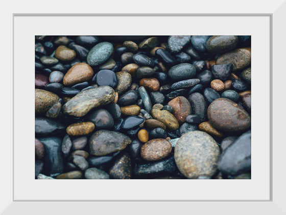 "Wet Beach Pebbles of Various Colors and Sizes at Oceanside"