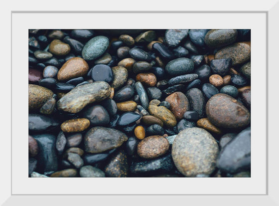 "Wet Beach Pebbles of Various Colors and Sizes at Oceanside"