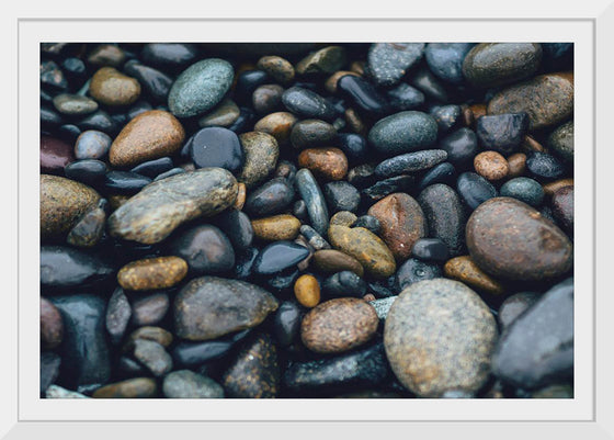 "Wet Beach Pebbles of Various Colors and Sizes at Oceanside"