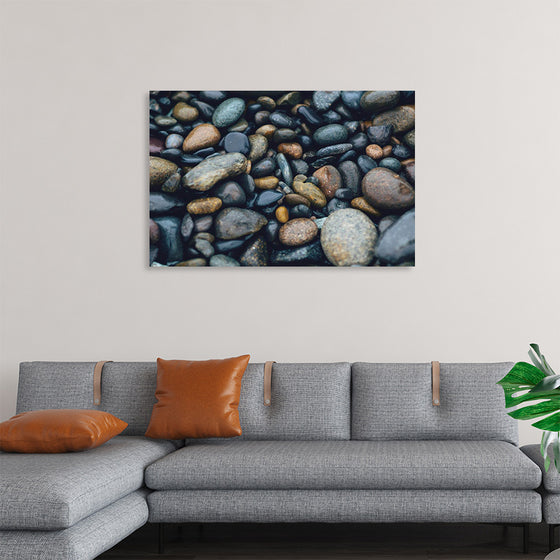 "Wet Beach Pebbles of Various Colors and Sizes at Oceanside"