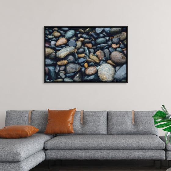 "Wet Beach Pebbles of Various Colors and Sizes at Oceanside"