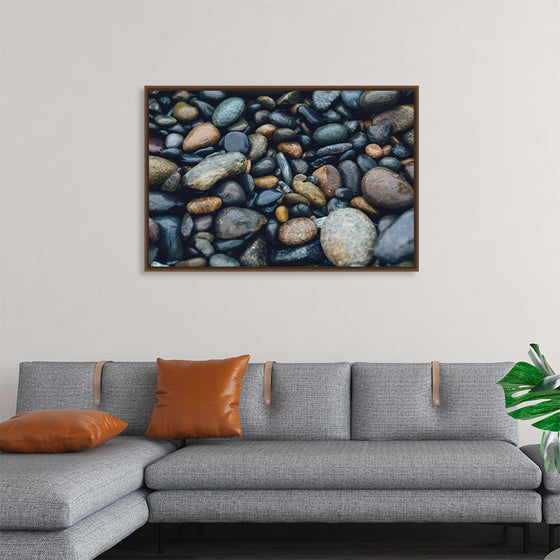 "Wet Beach Pebbles of Various Colors and Sizes at Oceanside"