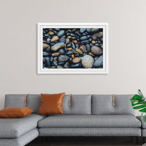 "Wet Beach Pebbles of Various Colors and Sizes at Oceanside"