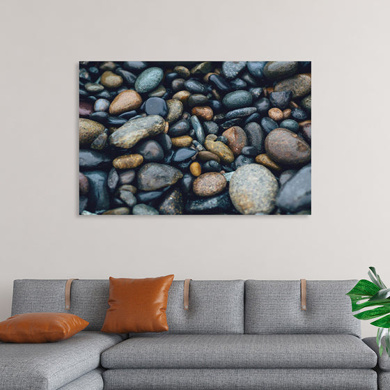 "Wet Beach Pebbles of Various Colors and Sizes at Oceanside"