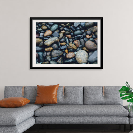 "Wet Beach Pebbles of Various Colors and Sizes at Oceanside"