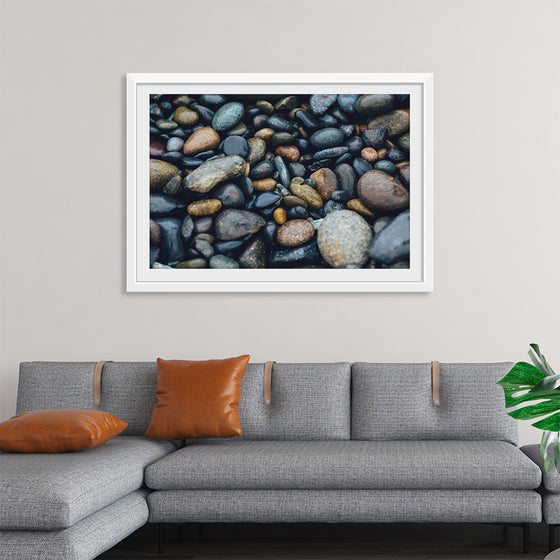 "Wet Beach Pebbles of Various Colors and Sizes at Oceanside"