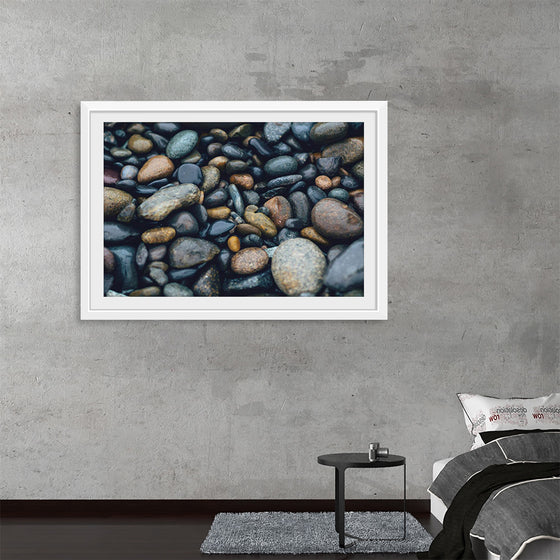 "Wet Beach Pebbles of Various Colors and Sizes at Oceanside"