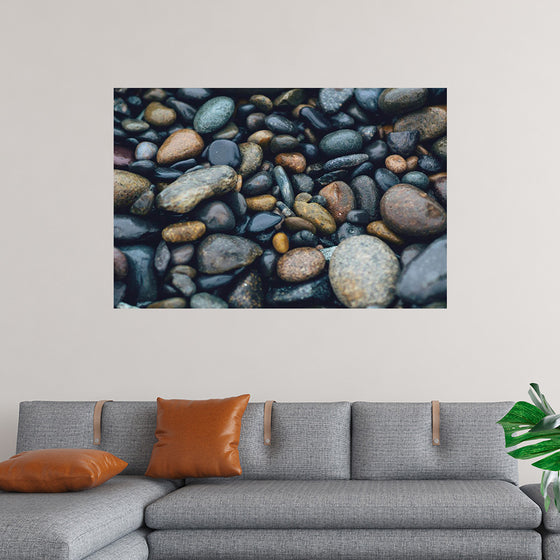 "Wet Beach Pebbles of Various Colors and Sizes at Oceanside"