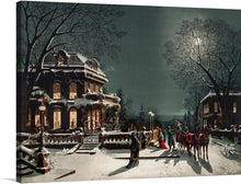  “Christmas Even” by Joseph Hoover & Sons Co. is a beautiful and nostalgic print that captures the essence of a Victorian age Christmas Eve party. The artwork depicts the arrival of guests at the party, with the snow-covered streets and the warm glow of the house’s windows in the background. 