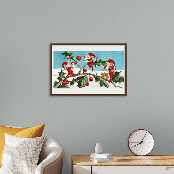 "Santa elves painting berries on holly leaves",  L. Prang & Co.