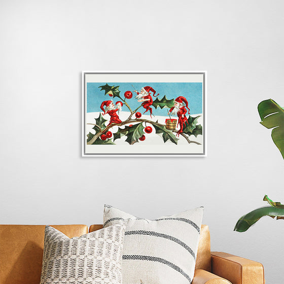 "Santa elves painting berries on holly leaves",  L. Prang & Co.