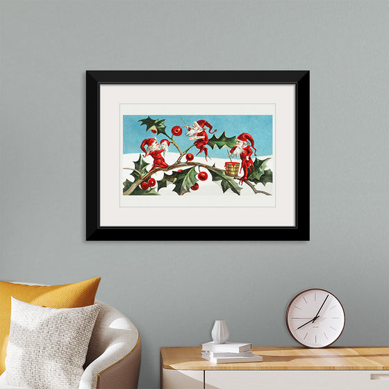 "Santa elves painting berries on holly leaves",  L. Prang & Co.