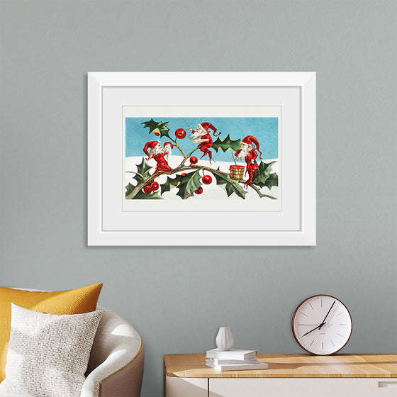 "Santa elves painting berries on holly leaves",  L. Prang & Co.