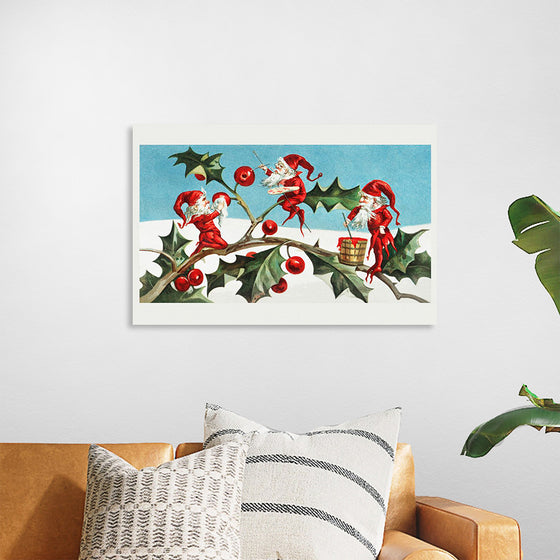 "Santa elves painting berries on holly leaves",  L. Prang & Co.