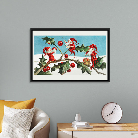 "Santa elves painting berries on holly leaves",  L. Prang & Co.