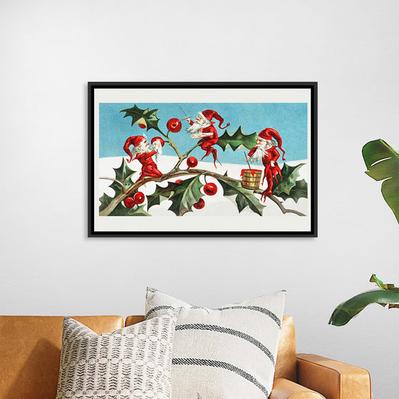 "Santa elves painting berries on holly leaves",  L. Prang & Co.