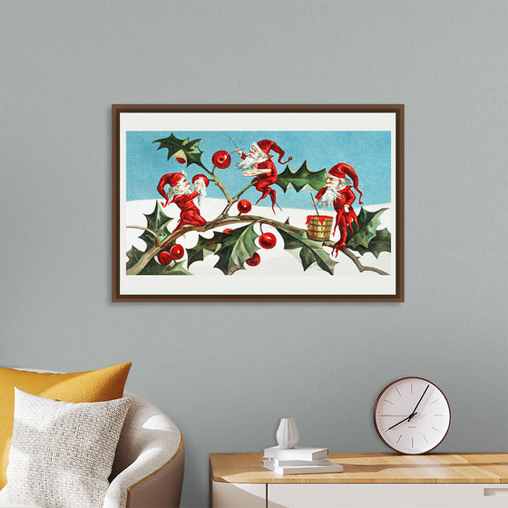 "Santa elves painting berries on holly leaves",  L. Prang & Co.