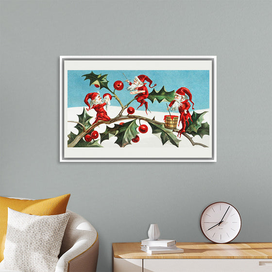 "Santa elves painting berries on holly leaves",  L. Prang & Co.