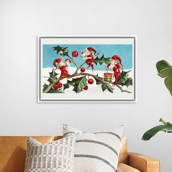 "Santa elves painting berries on holly leaves",  L. Prang & Co.