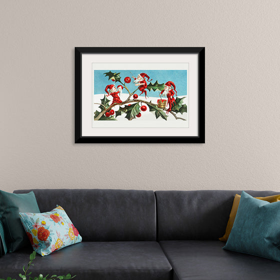 "Santa elves painting berries on holly leaves",  L. Prang & Co.