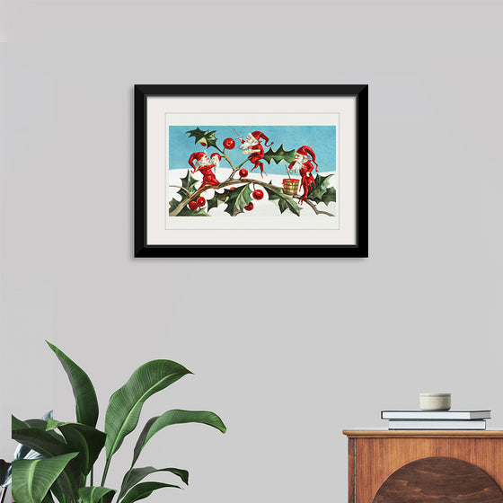 "Santa elves painting berries on holly leaves",  L. Prang & Co.