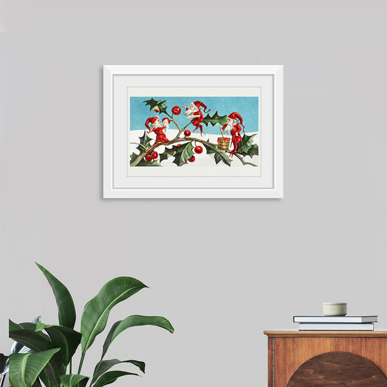 "Santa elves painting berries on holly leaves",  L. Prang & Co.