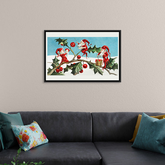 "Santa elves painting berries on holly leaves",  L. Prang & Co.