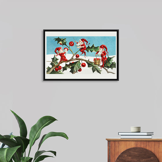 "Santa elves painting berries on holly leaves",  L. Prang & Co.