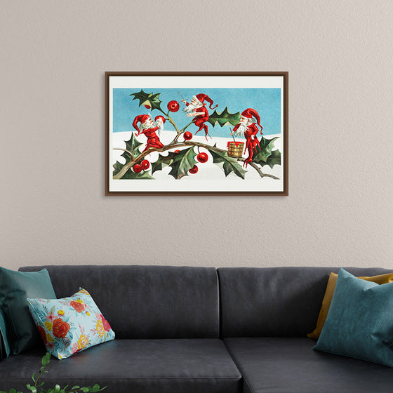 "Santa elves painting berries on holly leaves",  L. Prang & Co.