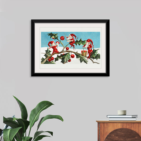 "Santa elves painting berries on holly leaves",  L. Prang & Co.