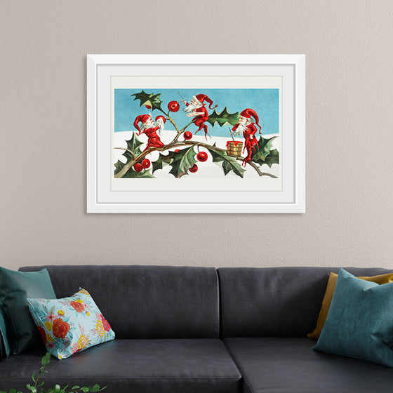 "Santa elves painting berries on holly leaves",  L. Prang & Co.