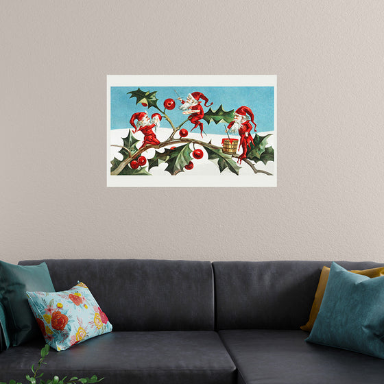 "Santa elves painting berries on holly leaves",  L. Prang & Co.