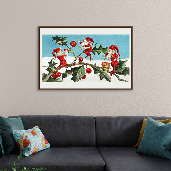 "Santa elves painting berries on holly leaves",  L. Prang & Co.