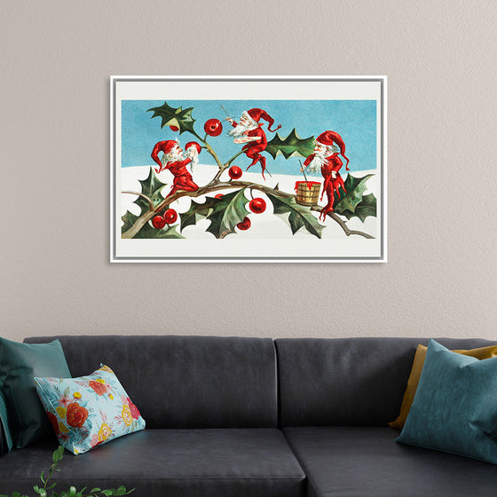 "Santa elves painting berries on holly leaves",  L. Prang & Co.