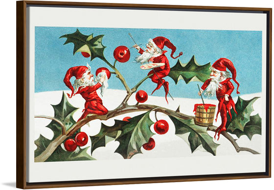 "Santa elves painting berries on holly leaves",  L. Prang & Co.