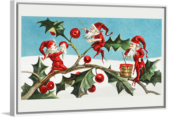 "Santa elves painting berries on holly leaves",  L. Prang & Co.