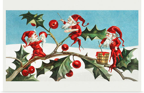 "Santa elves painting berries on holly leaves",  L. Prang & Co.