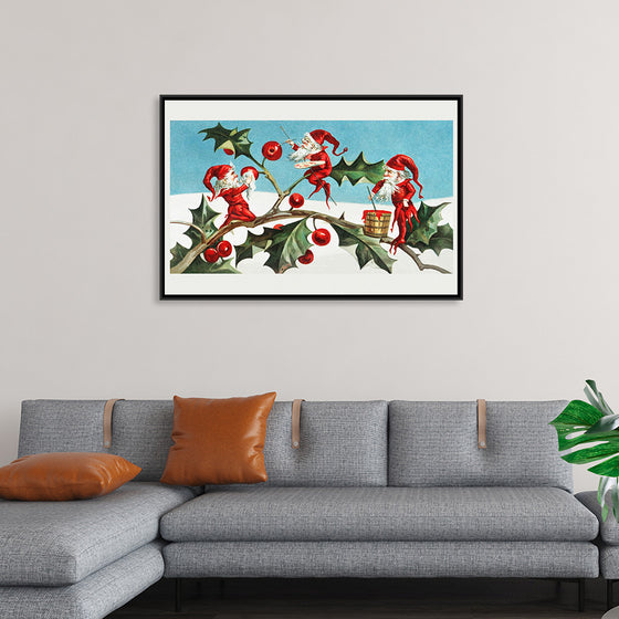 "Santa elves painting berries on holly leaves",  L. Prang & Co.